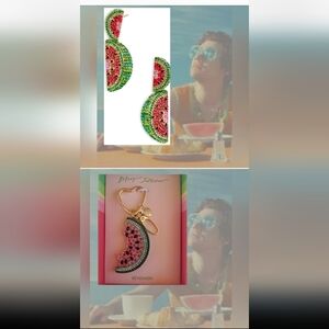 BaubleBar Watermelon Earrings And Betsey Johnson Watermelon Bag Charm, New
